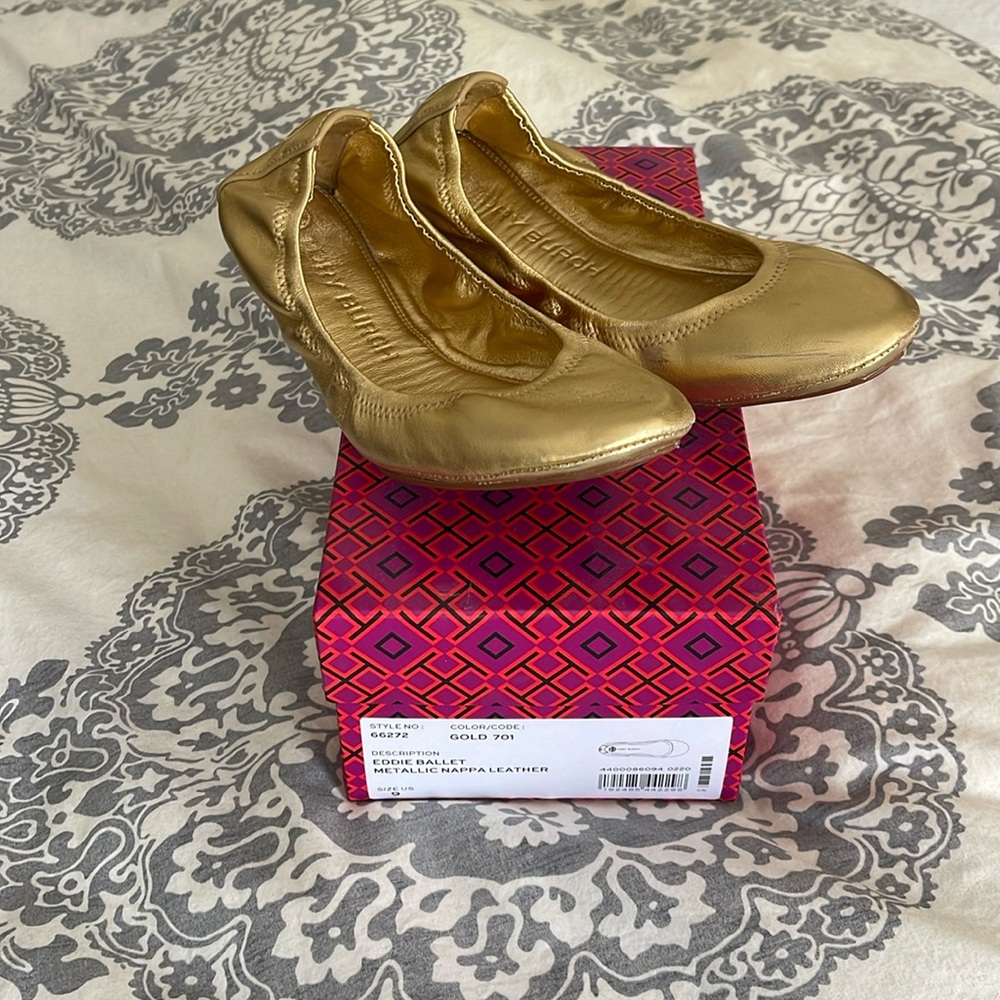 Tory Burch Eddie Ballet Flats Size 9 Gold Metallic